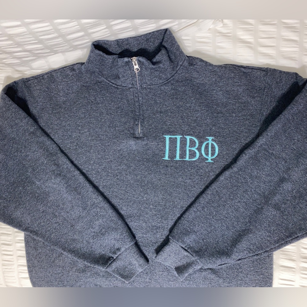 Pi Beta Phi dar grey/Tiffany blue quarter zip size large